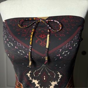 vintage Bohemian Strapless Dress with Tie Detail
